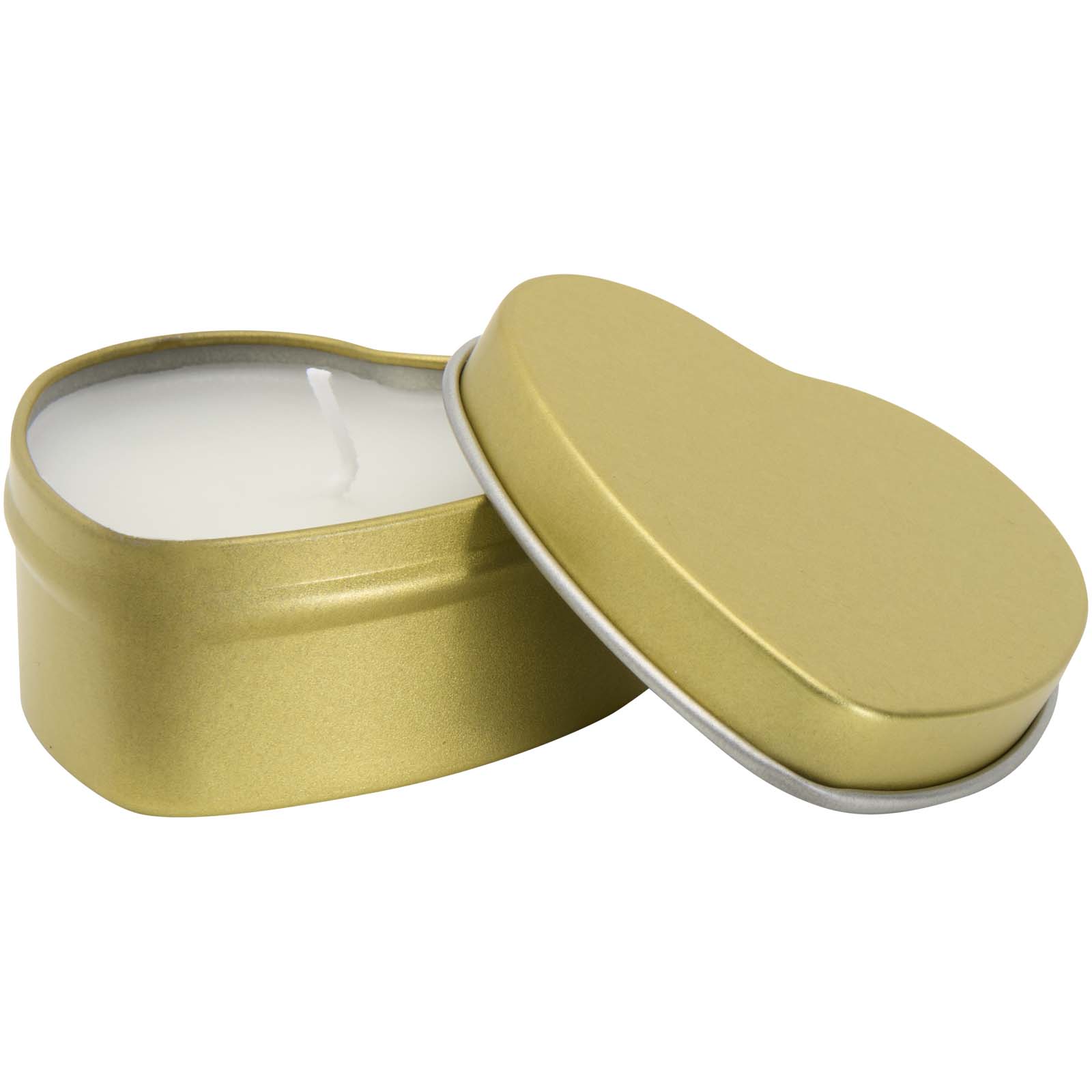 Vela con forma de corazón y aroma de vainilla en caja metálica Blissful