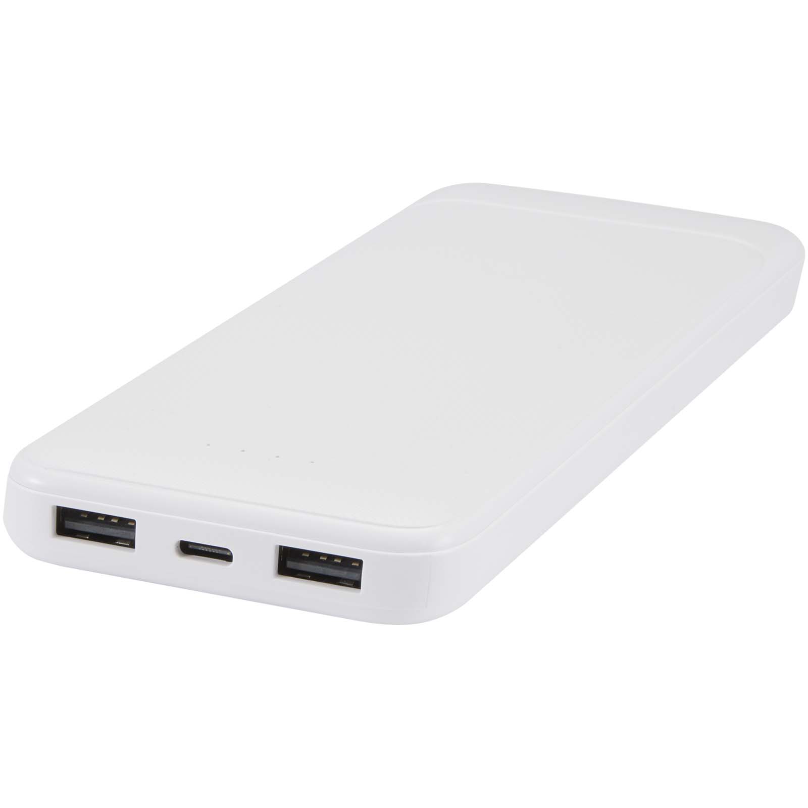 Batería externa de plástico reciclado de 10 000 mAh y 10 W con 2 cables integrados Adhil