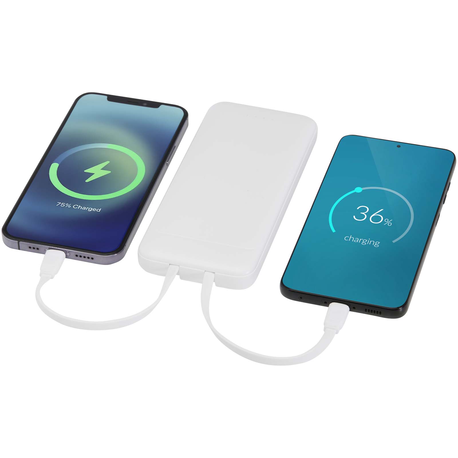Batería externa de plástico reciclado de 10 000 mAh y 10 W con 2 cables integrados Adhil
