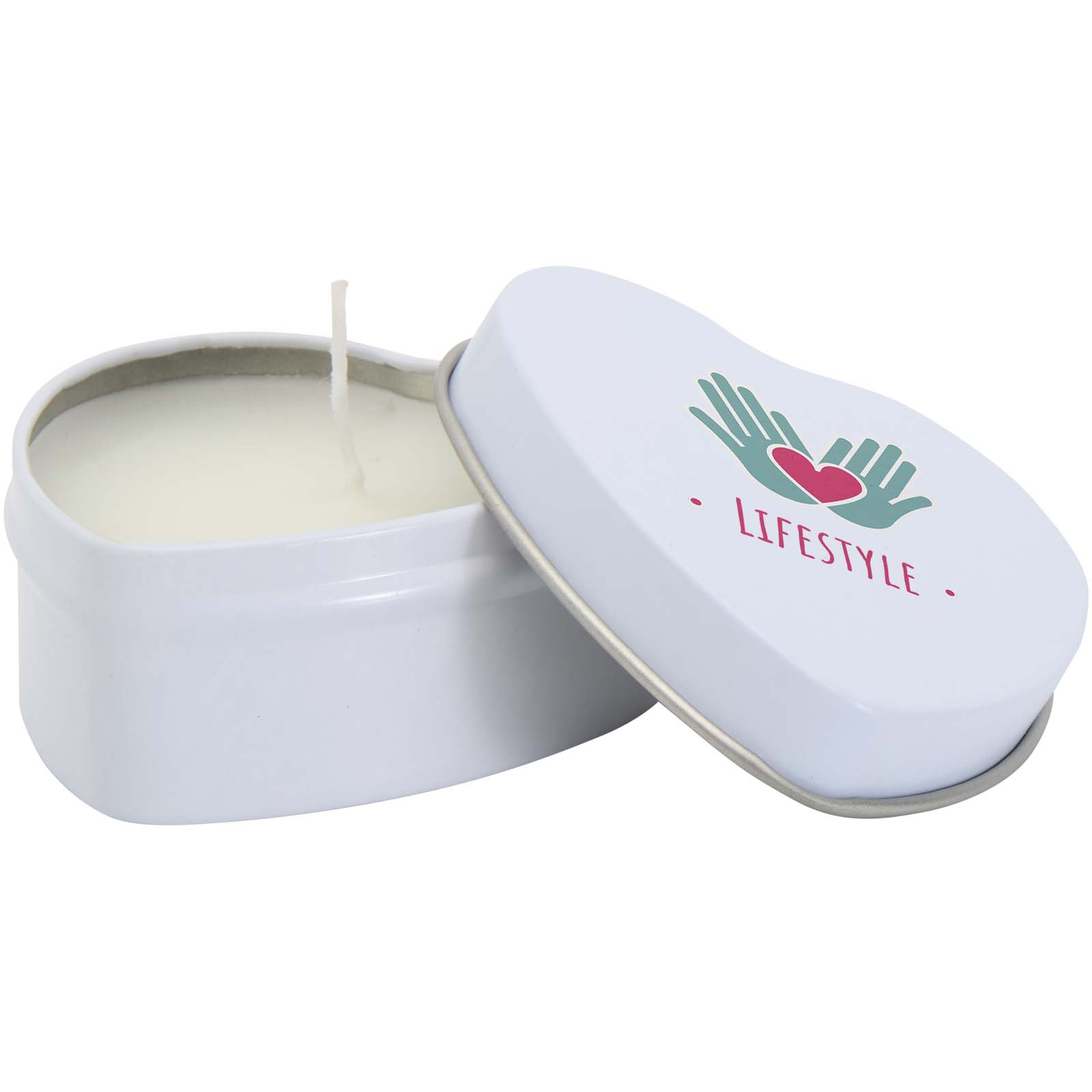 Vela con forma de corazón y aroma de vainilla en caja metálica Blissful