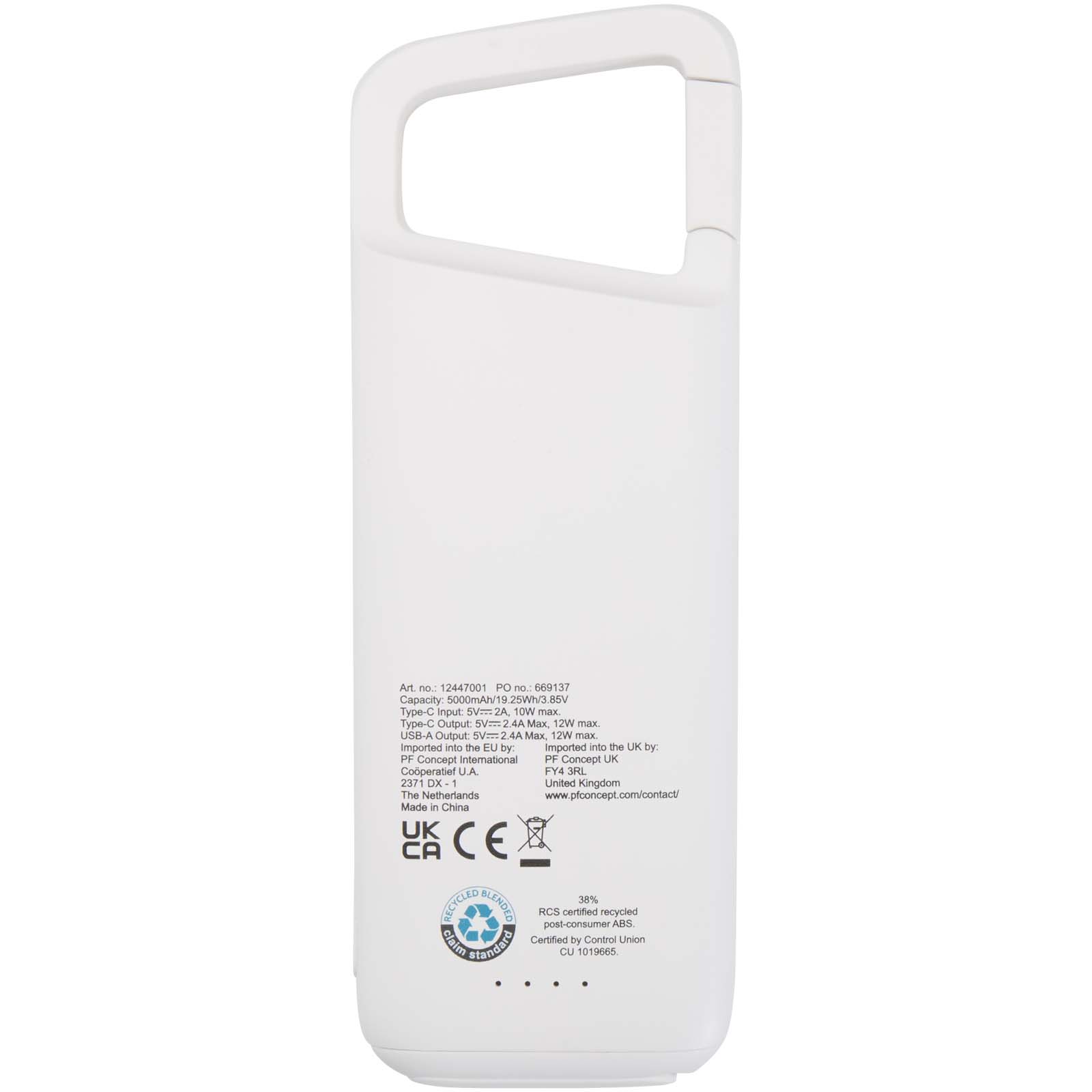 Batería externa de 5000 mAh y 12 W de plástico reciclado resistente al agua con mosquetón Alkes