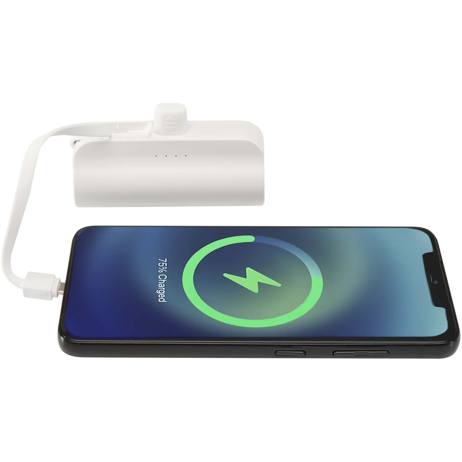 Batería externa tipo-C de plástico reciclado de 5000 mAh y 10 W con soporte abatible incorporado y cable 2 en 1 Alnair