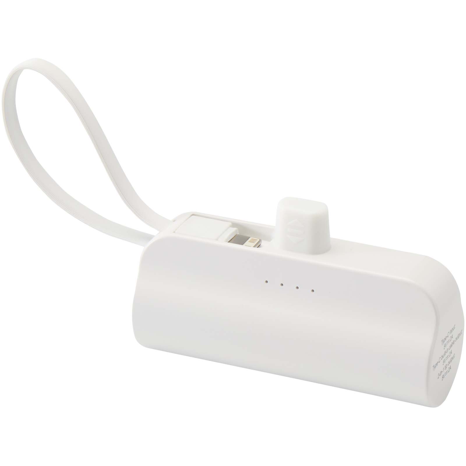 Batería externa tipo-C de plástico reciclado de 5000 mAh y 10 W con soporte abatible incorporado y cable 2 en 1 Alnair