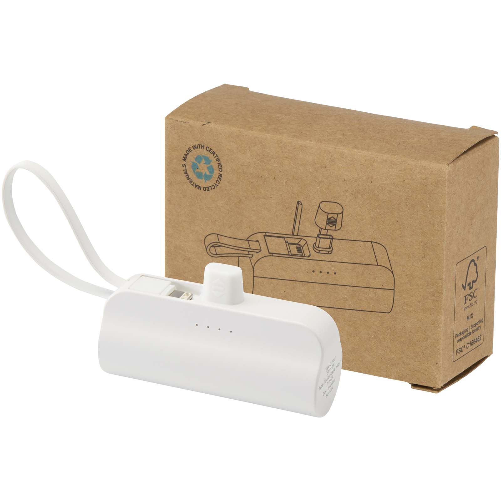 Batería externa tipo-C de plástico reciclado de 5000 mAh y 10 W con soporte abatible incorporado y cable 2 en 1 Alnair