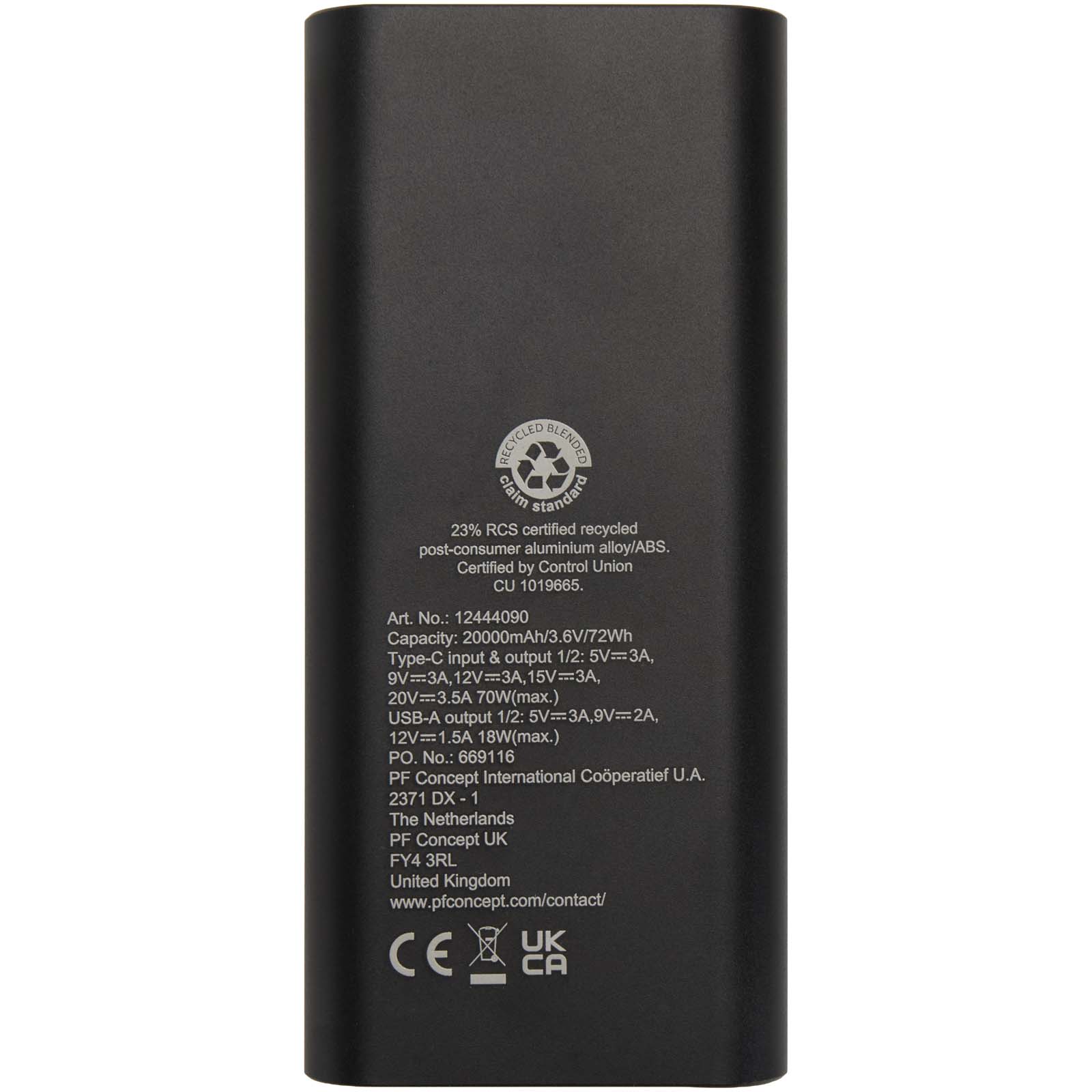 Batería externa para portátil de aluminio reciclado de 20 000 mAh y 70 W Acamar