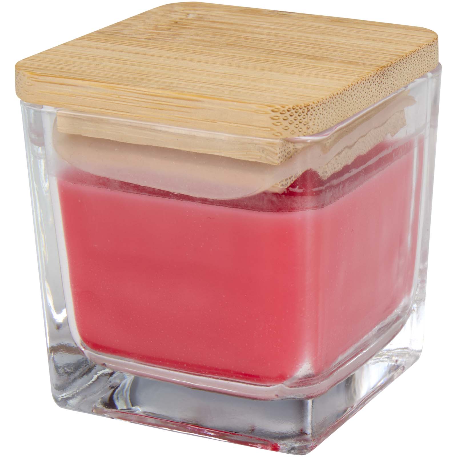 Vela cuadrada en soporte de vidrio con tapa de bambú Ambra