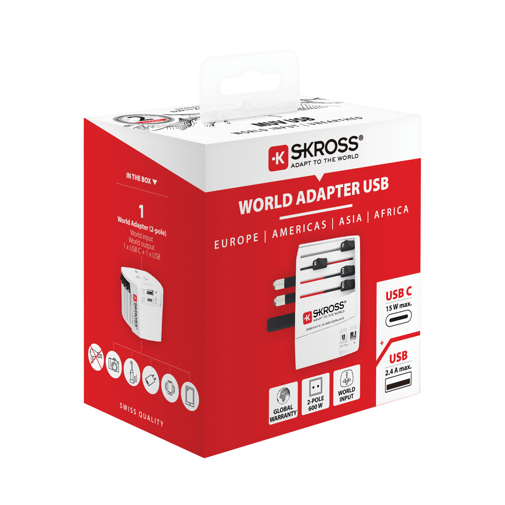 Adaptador de viaje mundial SKROSS USB MUV (1 USB C 1 USB A)
