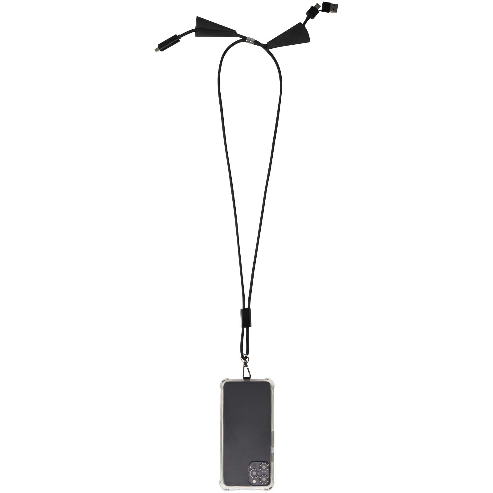 Lanyard de plástico reciclado para smartphone con sincronización de datos integrada y cable 5 en 1 de carga rápida de 100 W Funi