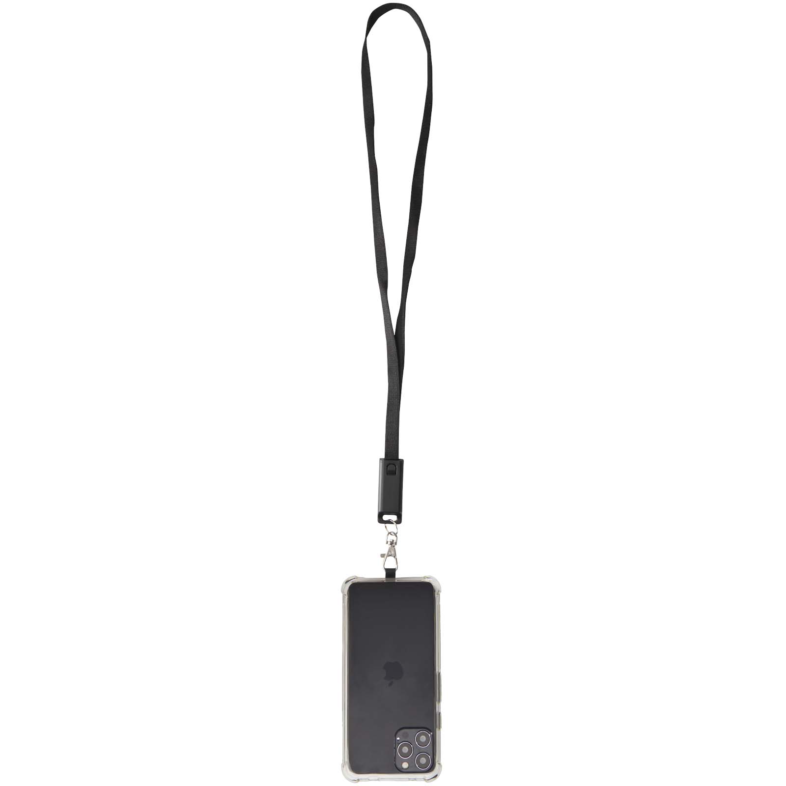 Lanyard de plástico reciclado para smartphone con sincronización de datos integrada y cable 5 en 1 de carga rápida de 65 W Franz