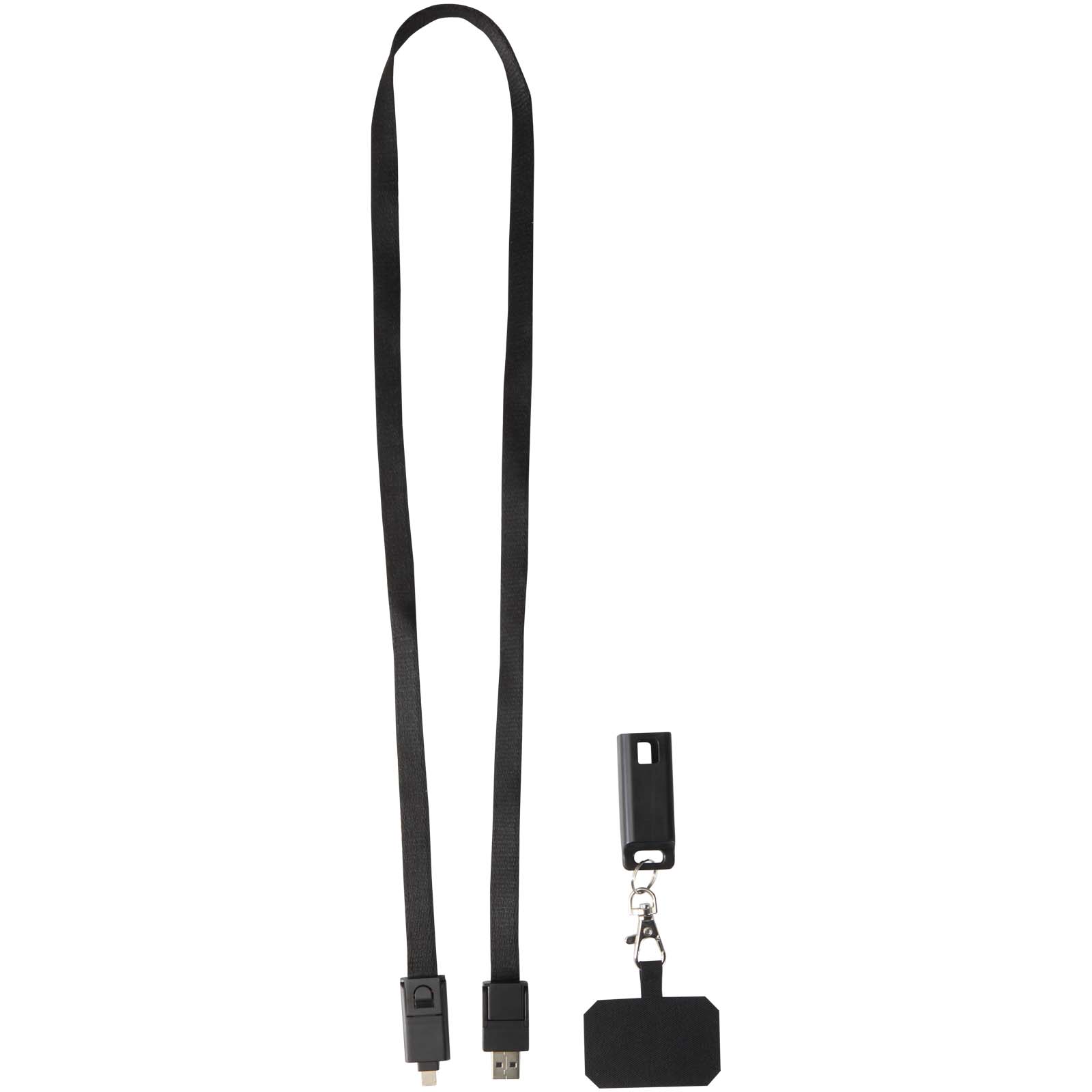 Lanyard de plástico reciclado para smartphone con sincronización de datos integrada y cable 5 en 1 de carga rápida de 65 W Franz
