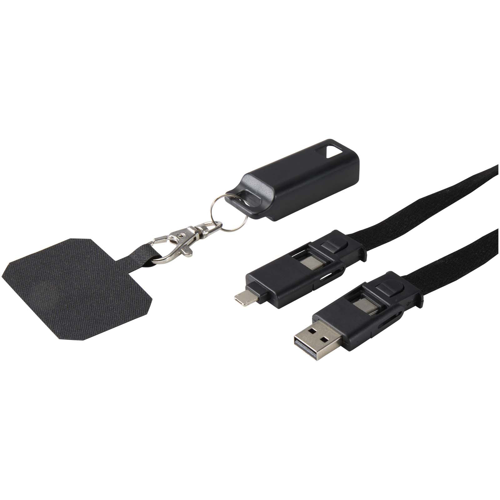 Lanyard de plástico reciclado para smartphone con sincronización de datos integrada y cable 5 en 1 de carga rápida de 65 W Franz