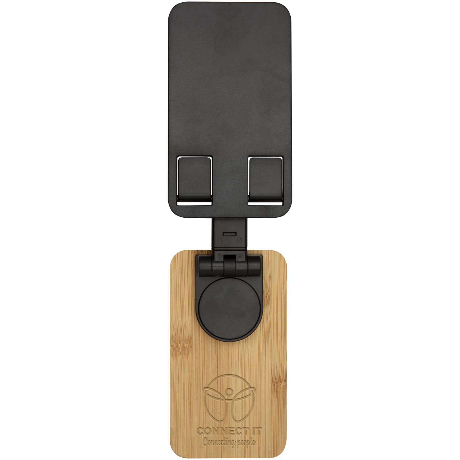 Soporte para teléfono de sobremesa plegable de plástico reciclado con detalles de bambú Alfirk