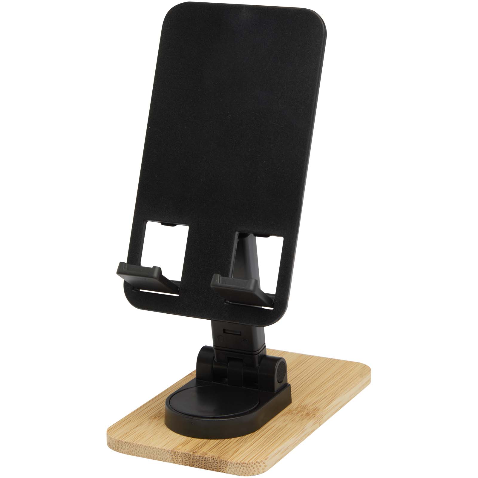 Soporte para teléfono de sobremesa plegable de plástico reciclado con detalles de bambú Alfirk