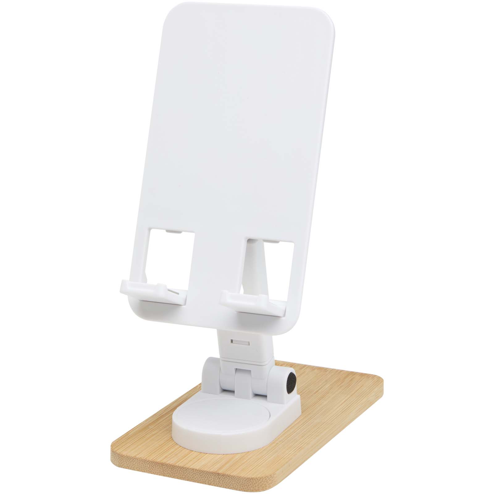 Soporte para teléfono de sobremesa plegable de plástico reciclado con detalles de bambú Alfirk