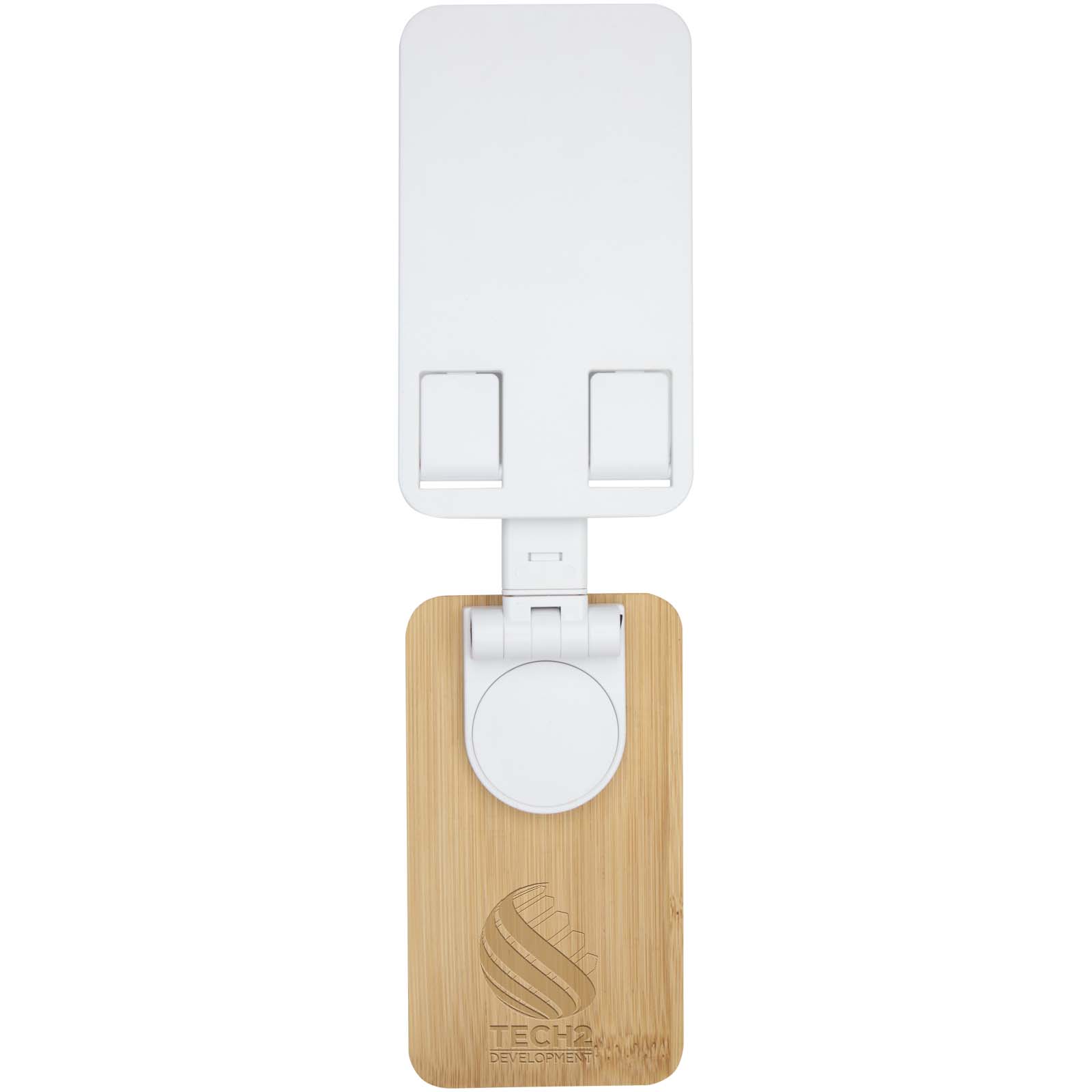 Soporte para teléfono de sobremesa plegable de plástico reciclado con detalles de bambú Alfirk