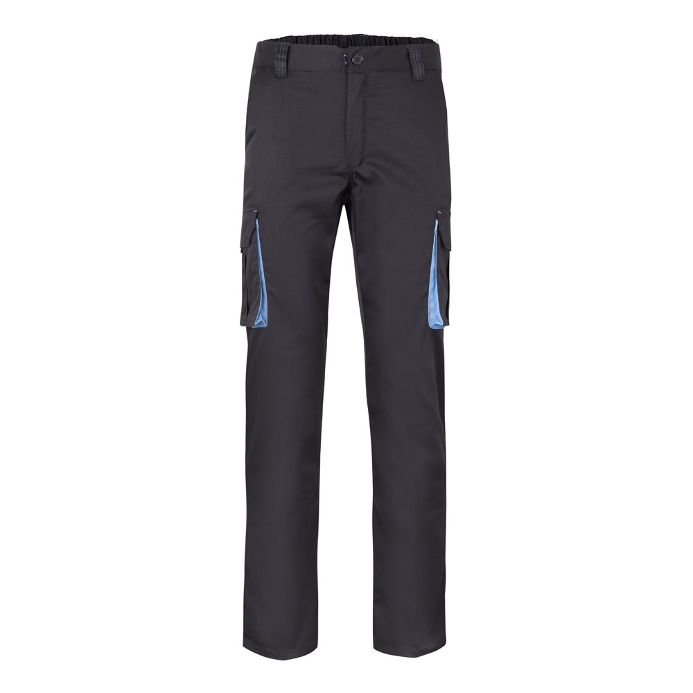VL FIDES. Two-tone, multi-pocket stretch trousers (240g/m²), in cotton (46%), EME (38%) and polyester (16%)