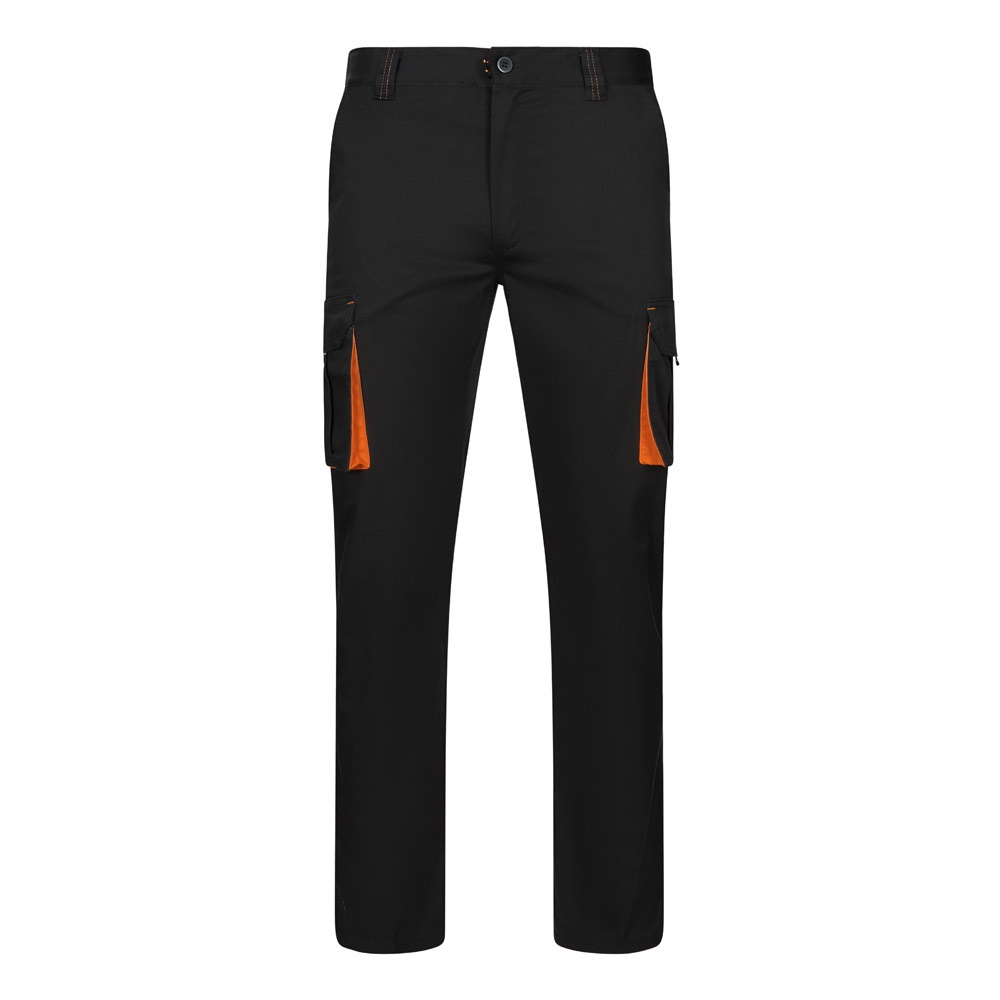 VL FIDES. Two-tone, multi-pocket stretch trousers (240g/m²), in cotton (46%), EME (38%) and polyester (16%)