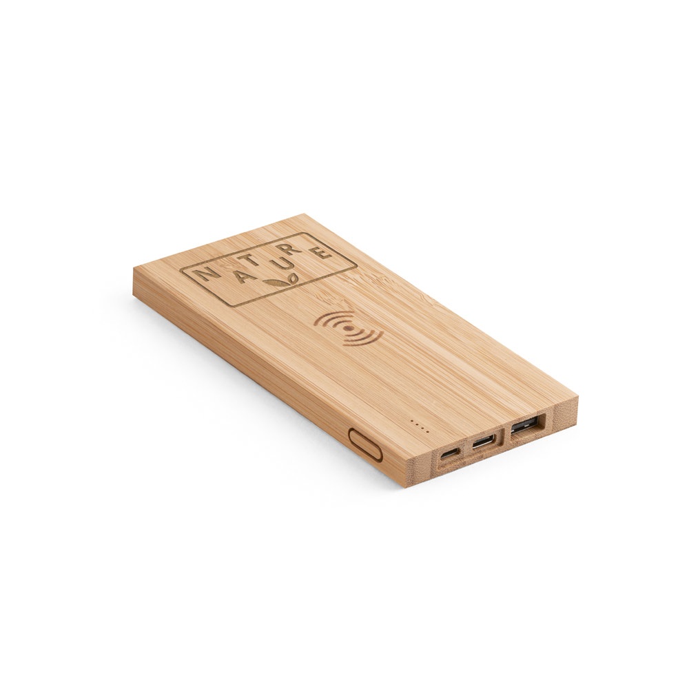 FITCH. Power bank 5.000 mAh with 5W wireless charger in bamboo