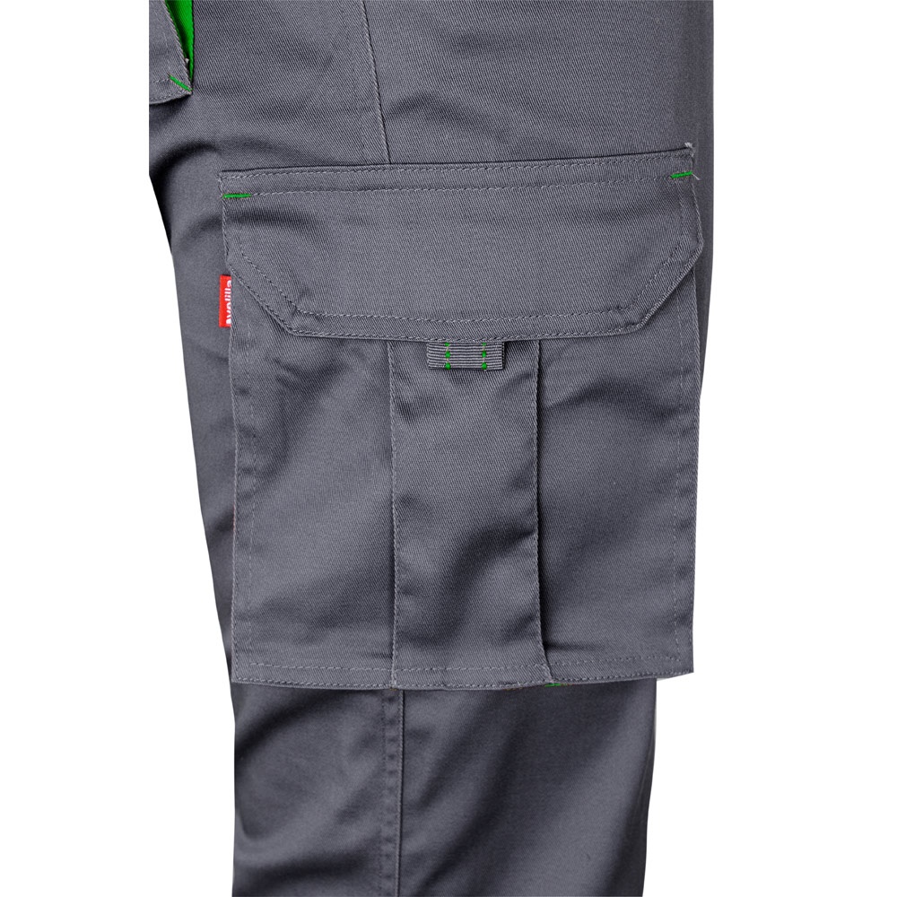 VL FIDES. Two-tone, multi-pocket stretch trousers (240g/m²), in cotton (46%), EME (38%) and polyester (16%)