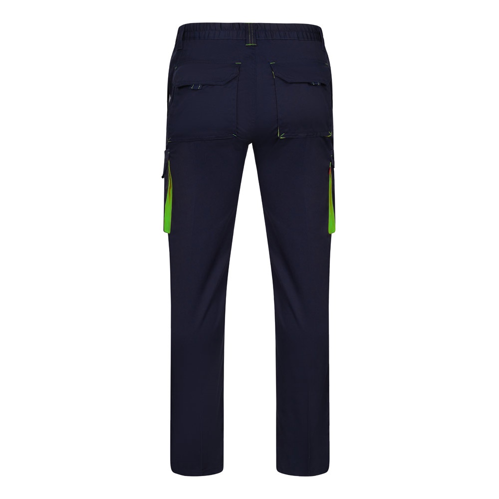 VL FIDES. Two-tone, multi-pocket stretch trousers (240g/m²), in cotton (46%), EME (38%) and polyester (16%)