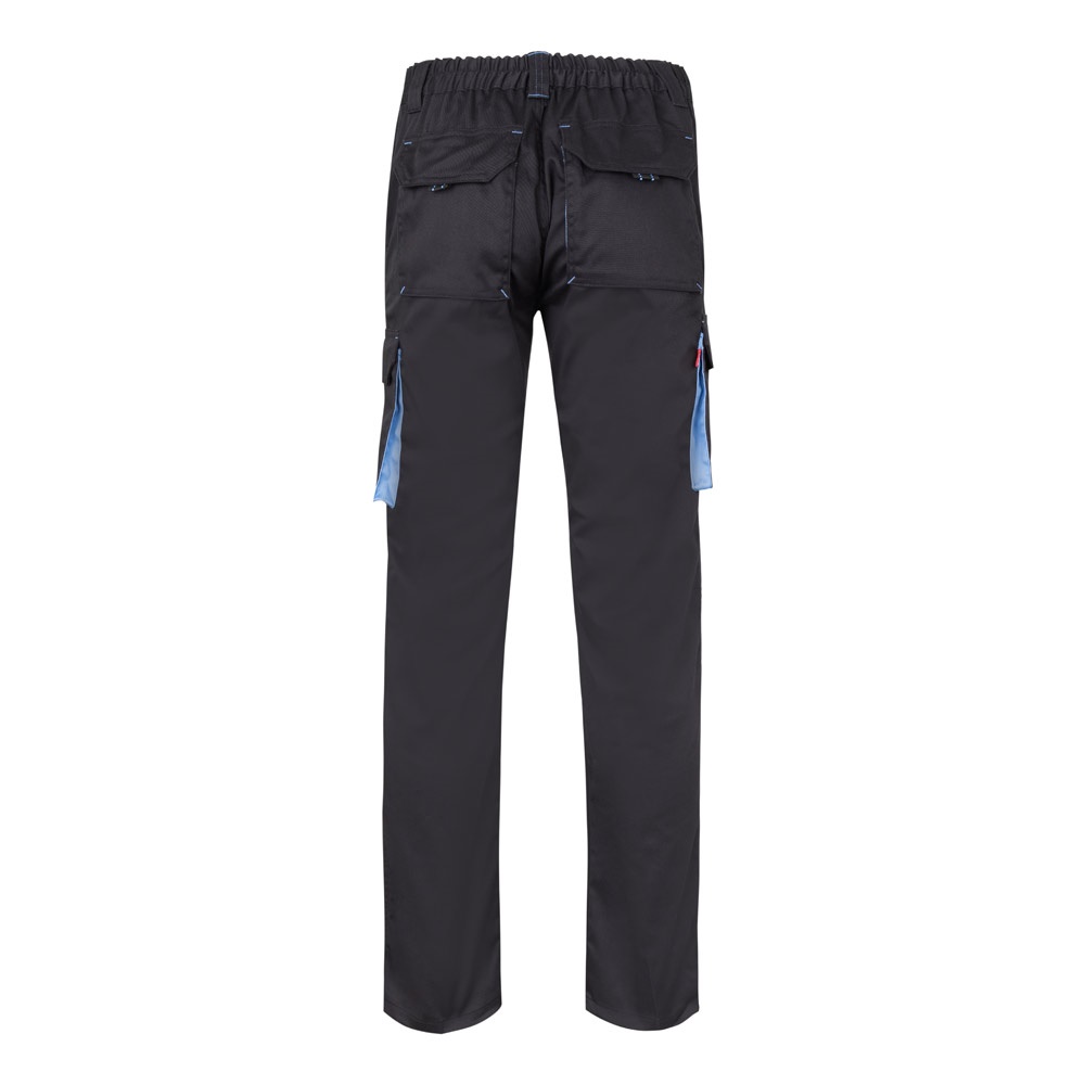 VL FIDES. Two-tone, multi-pocket stretch trousers (240g/m²), in cotton (46%), EME (38%) and polyester (16%)