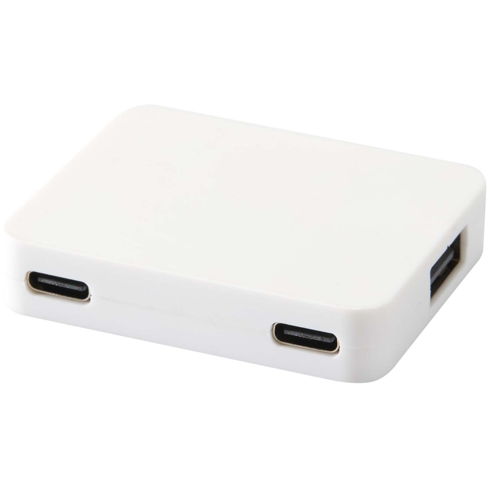 Gaia 4-port USB hub with USB-A and Type-C output and dual input - made from recycled plastic