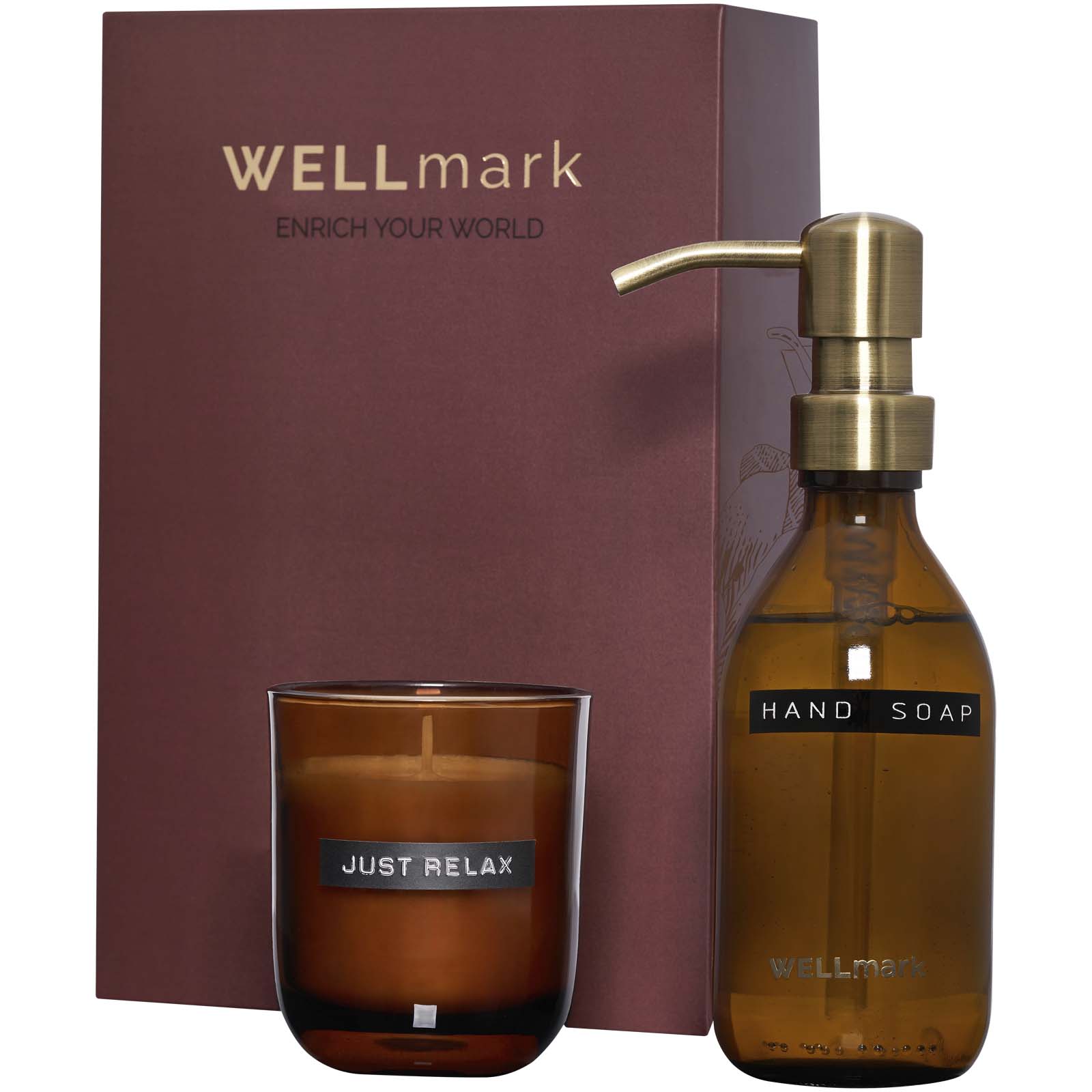 Dispensador de jabón de manos de 250 ml y juego de velas aromáticas de 150 g con fragancia de lino fresco Wellmark Discovery