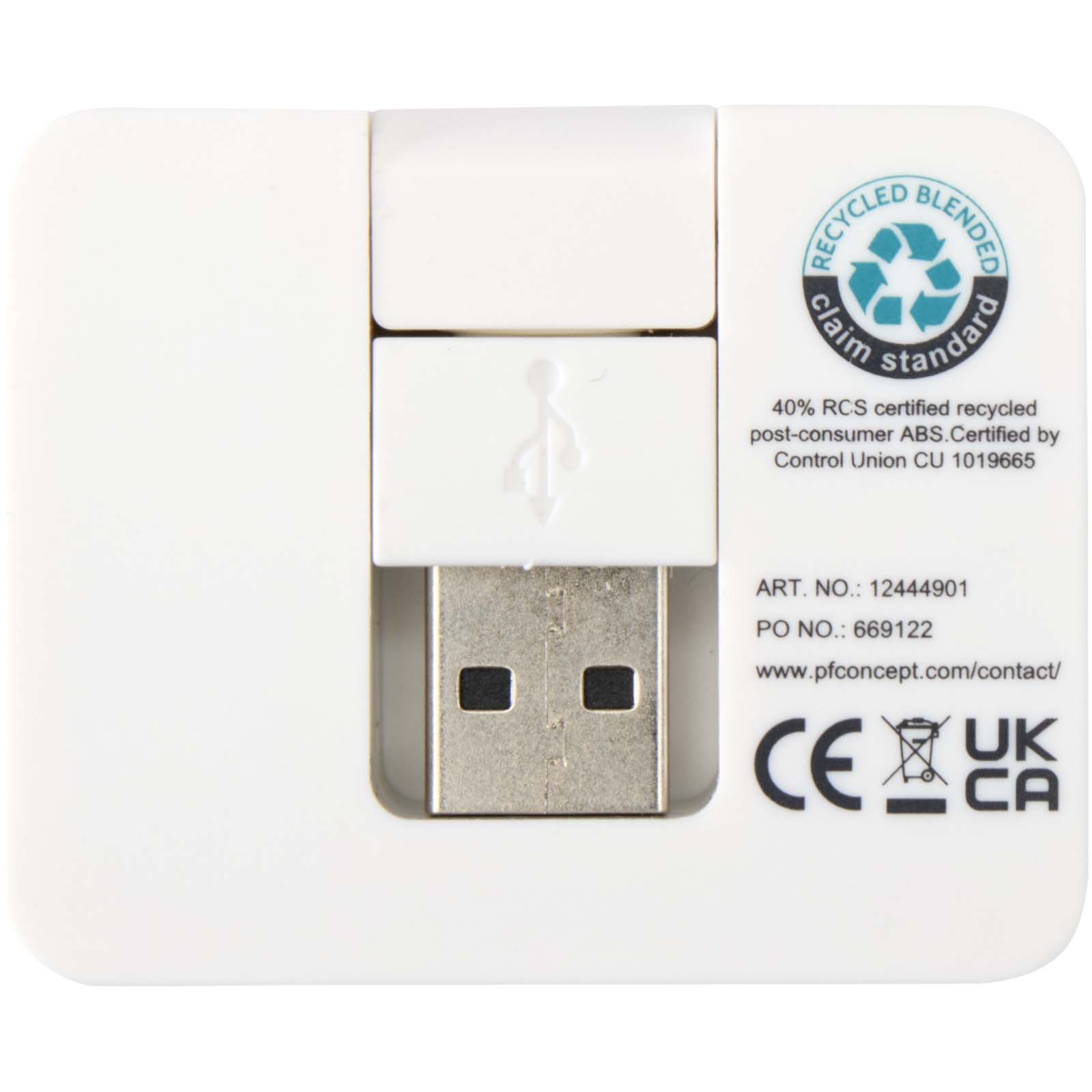 Hub USB de 4 puertos con salida USB-A y tipo-C y doble entrada fabricado con plástico reciclado Gaia