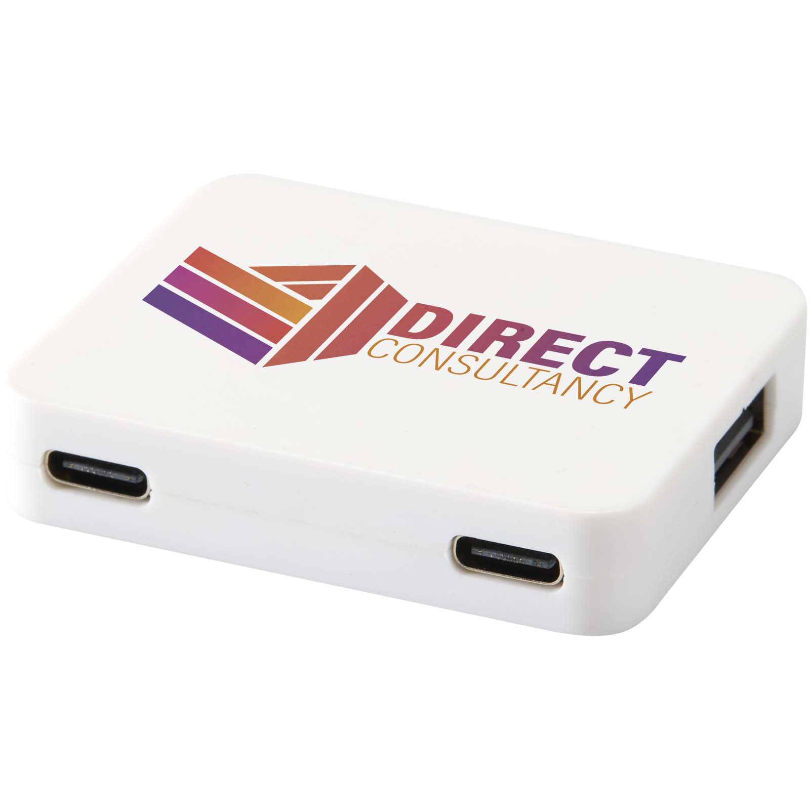 Hub USB de 4 puertos con salida USB-A y tipo-C y doble entrada fabricado con plástico reciclado Gaia