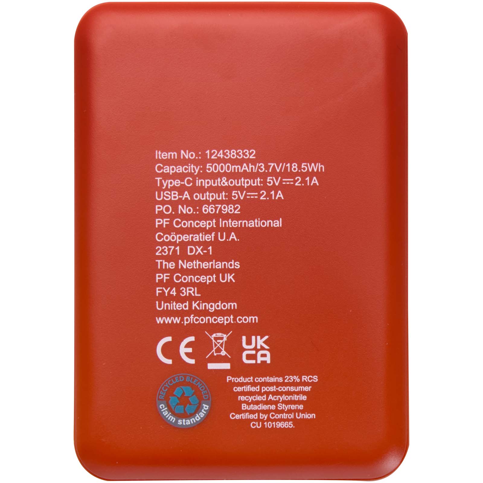 Batería externa tipo C de plástico reciclado de 5000 mAh Asama