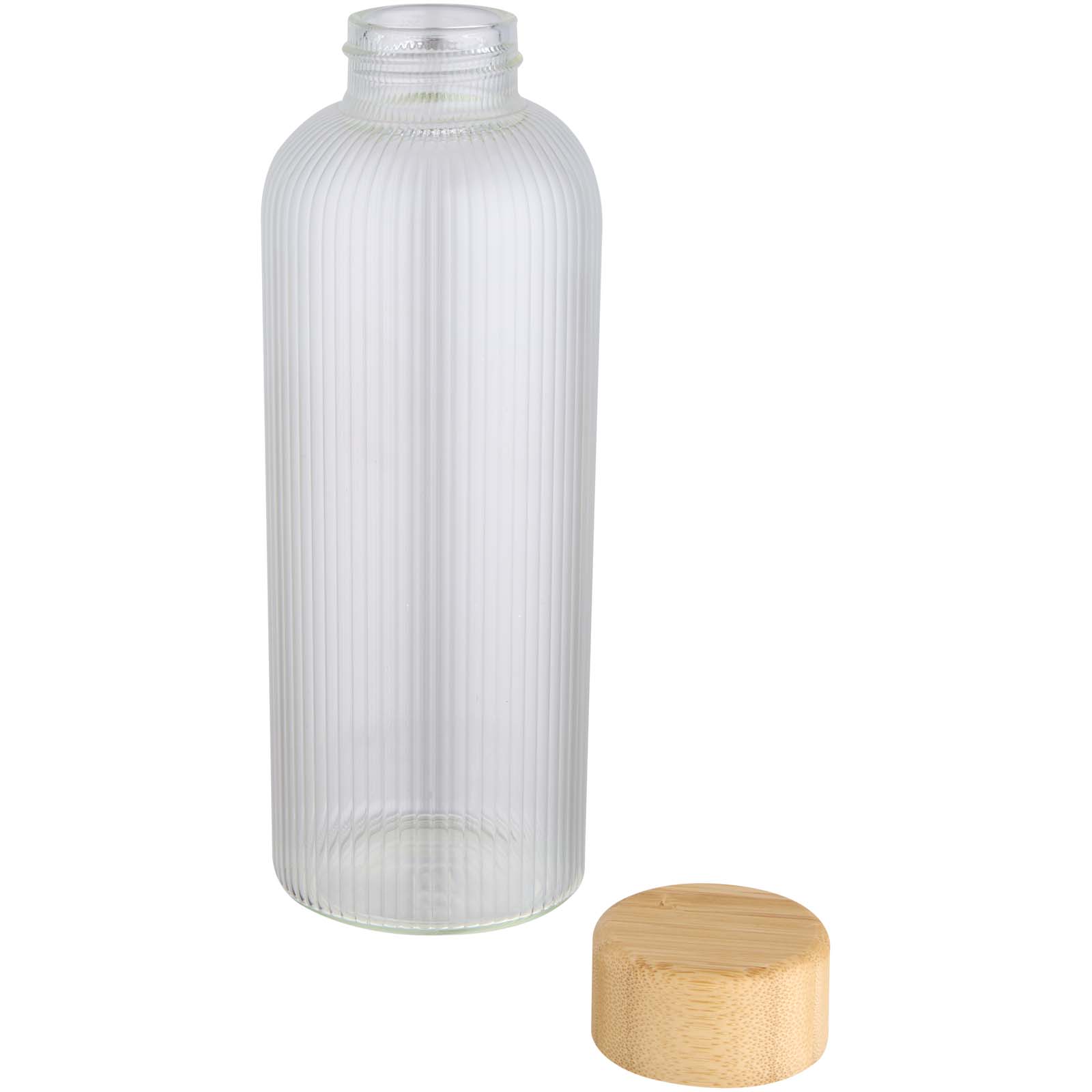 Botella de 650 ml de vidrio borosilicato de pared simple con tapa de bambú Mirage