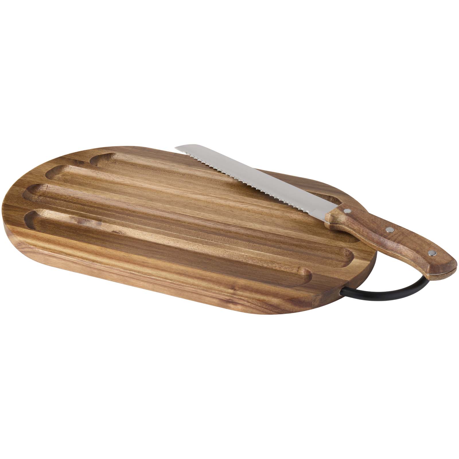 Tabla de cortar de madera de acacia con cuchillo para pan Prestige