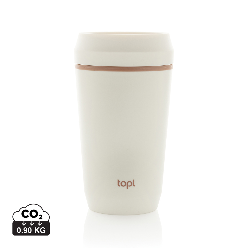 Vaso de plástico reciclado Topl To Go con tapa patentada 360