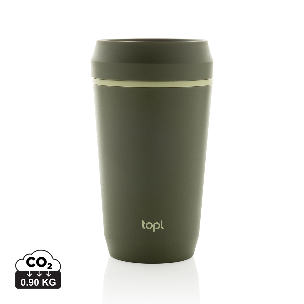 Vaso de plástico reciclado Topl To Go con tapa patentada 360