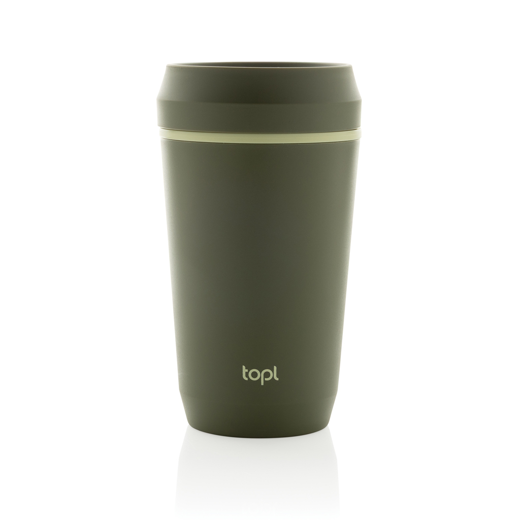 Vaso de plástico reciclado Topl To Go con tapa patentada 360