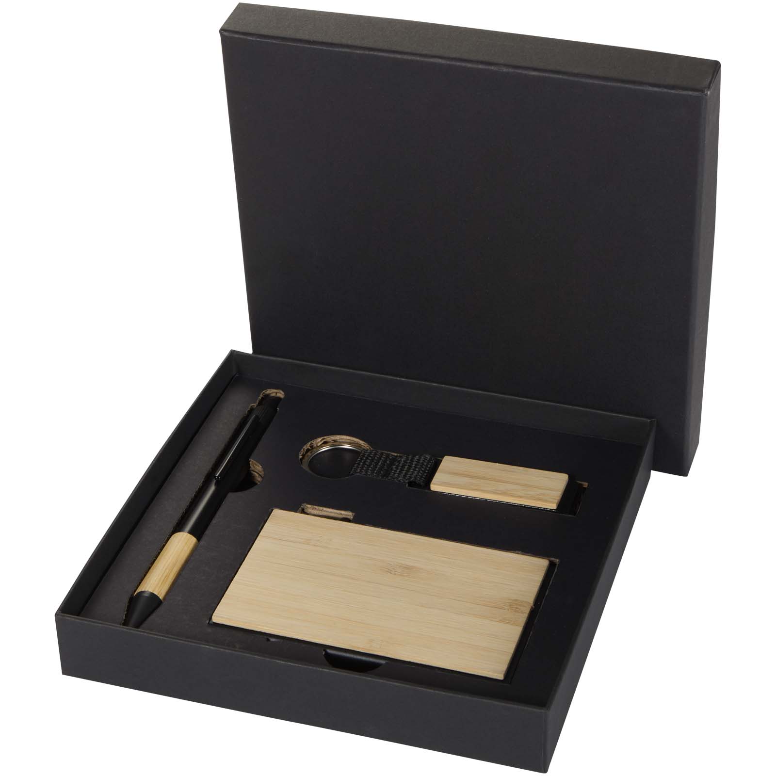 Set de regalo de bolígrafo, llavero y tarjetero RFID de aluminio reciclado RCS Minka