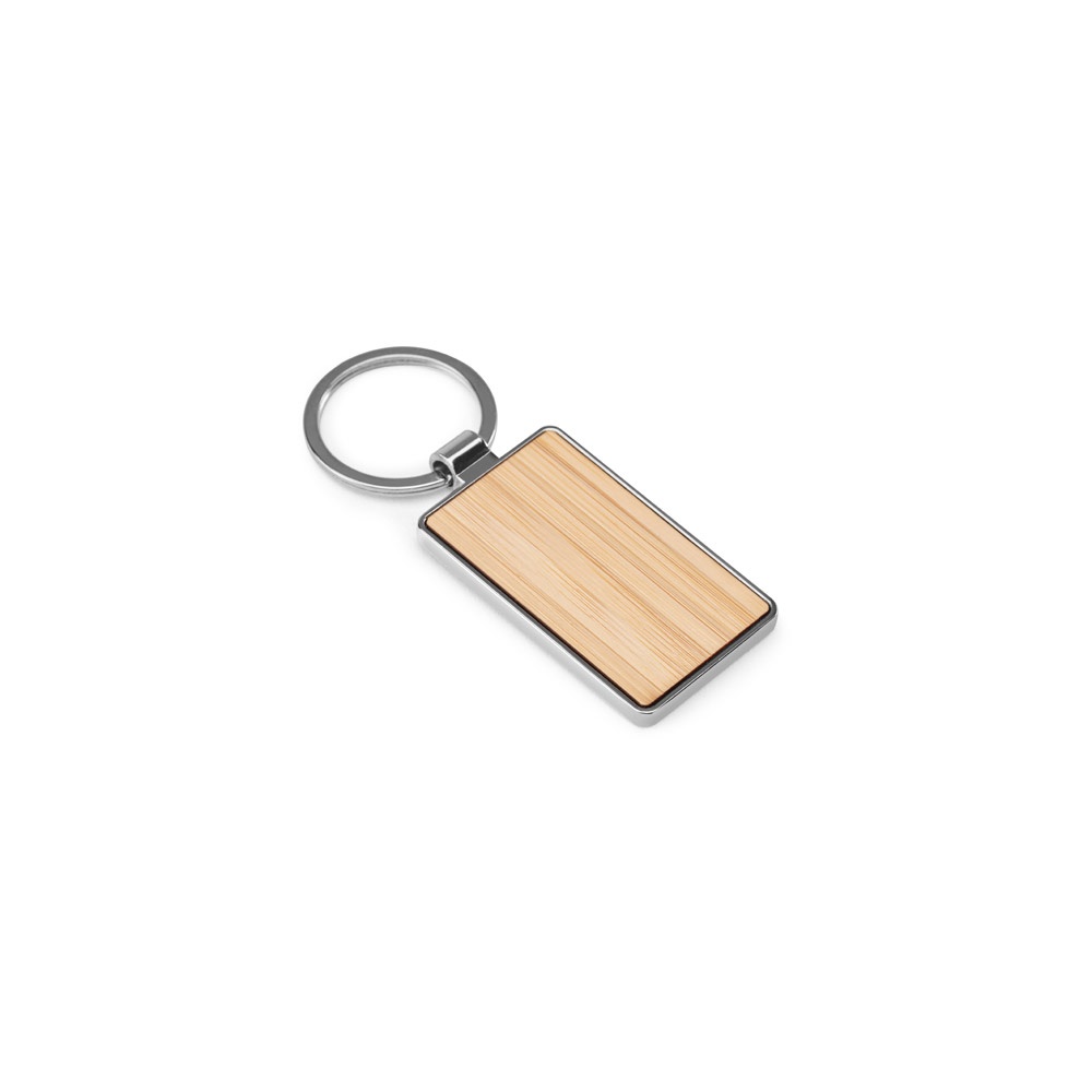 GASTON RECTANGULAR. Rectangular iron keychain in zinc and bamboo