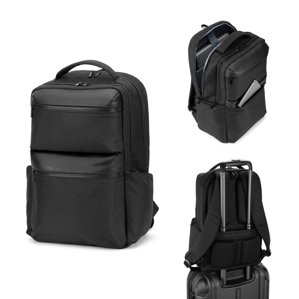 COPENHAGEN. Mochila de sarga reciclada repelente al agua con dos grandes bolsillos delanteros de 17'3 pulgadas