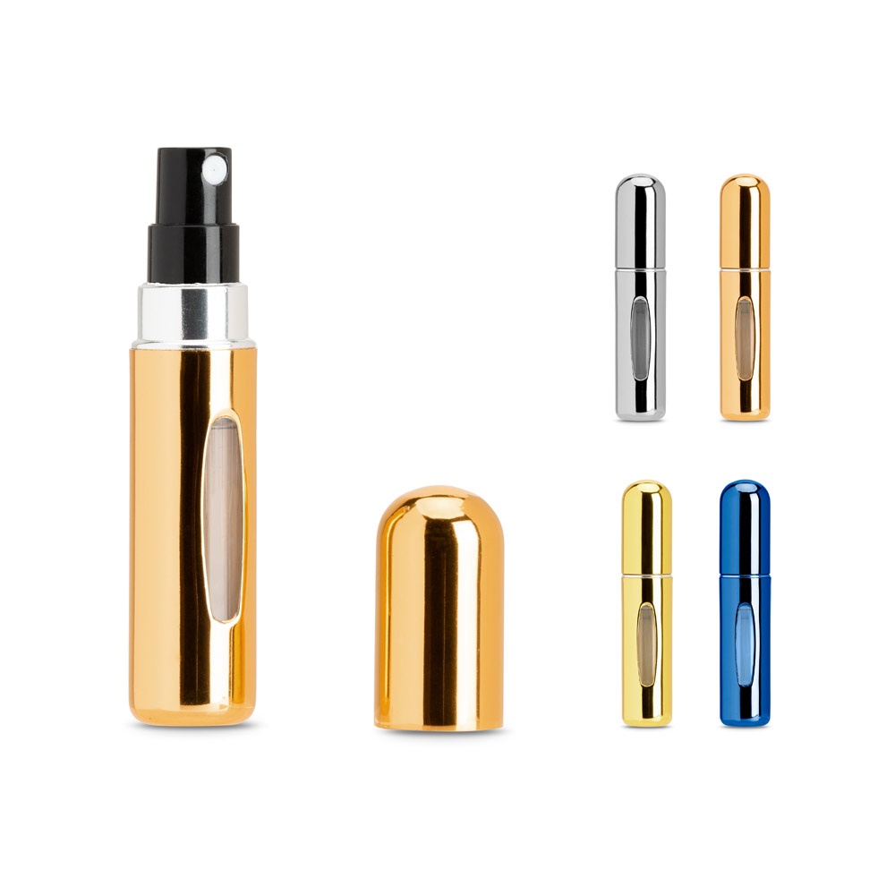 LINDEN. Aluminum refillable perfume atomizer designed for easy refilling