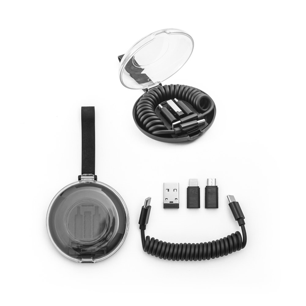 SHELDON. Compact case with super-fast charging spiral cable and adapters