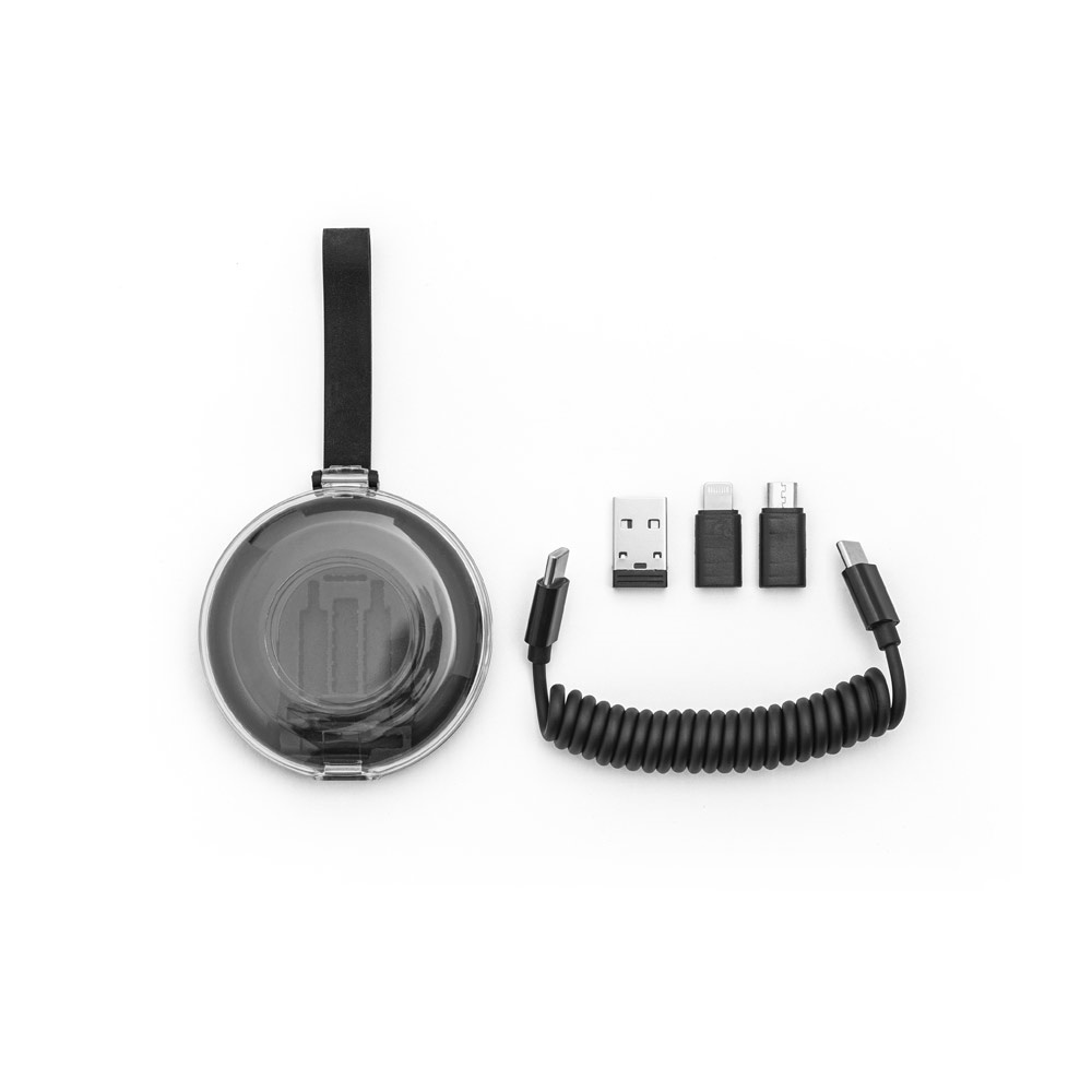 SHELDON. Estuche compacto con cable espiral de carga ultrarrápida y adaptadores