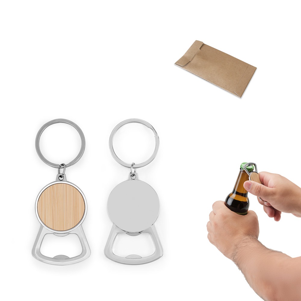 MEEKO. Llavero de hierro redondo de zinc y bambú