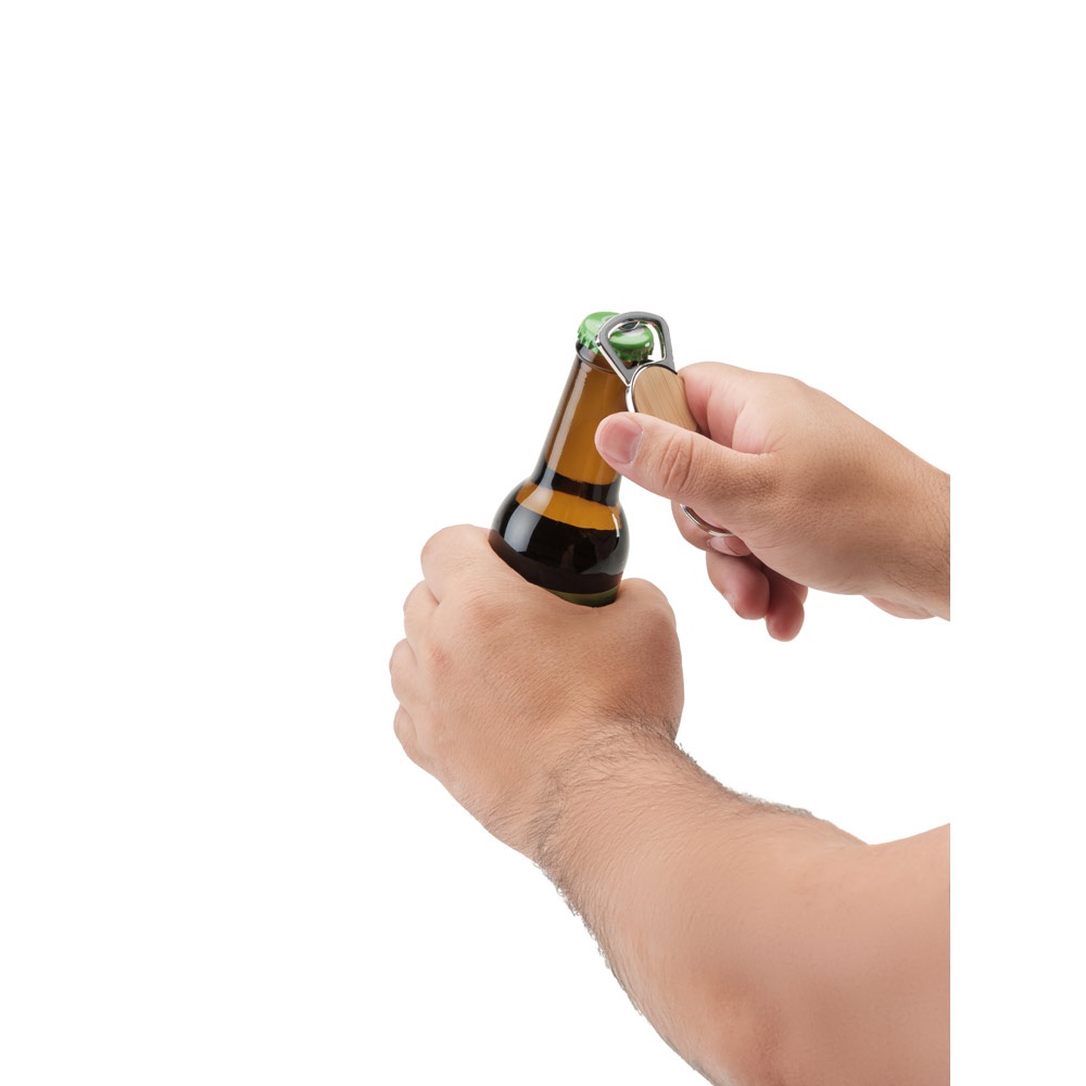 MEEKO. Llavero de hierro redondo de zinc y bambú