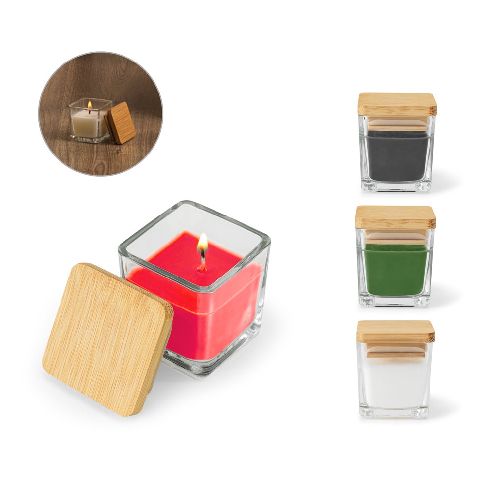 ESSENCE. 50g scented candle in glass cup with bamboo lid