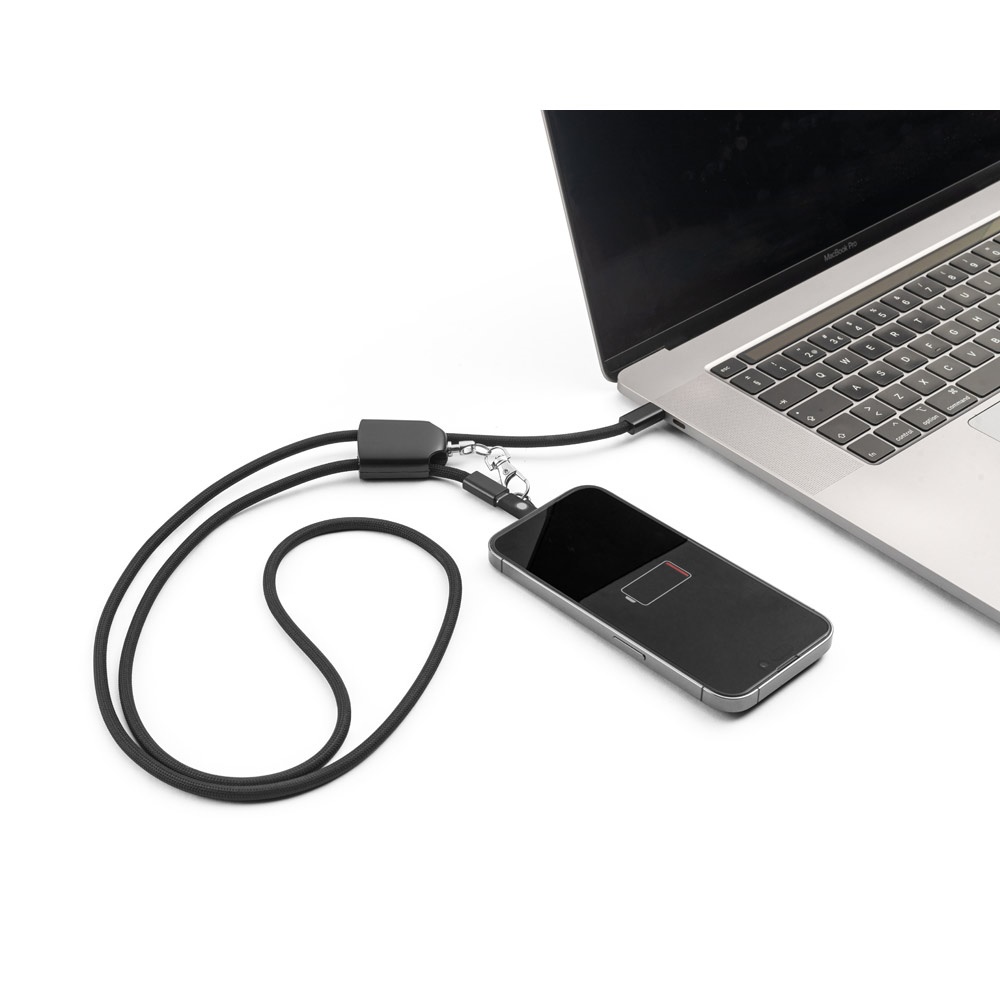 ZEWAIL. Lanyard with included smartphone holder, USB-C cable and various adapters in recycled ABS and recycled TPE
