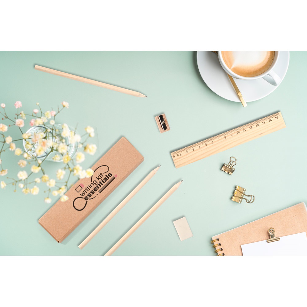 GEOFFREY. Versatile writing set consisting of pencil, sharpener, eraser and ruler