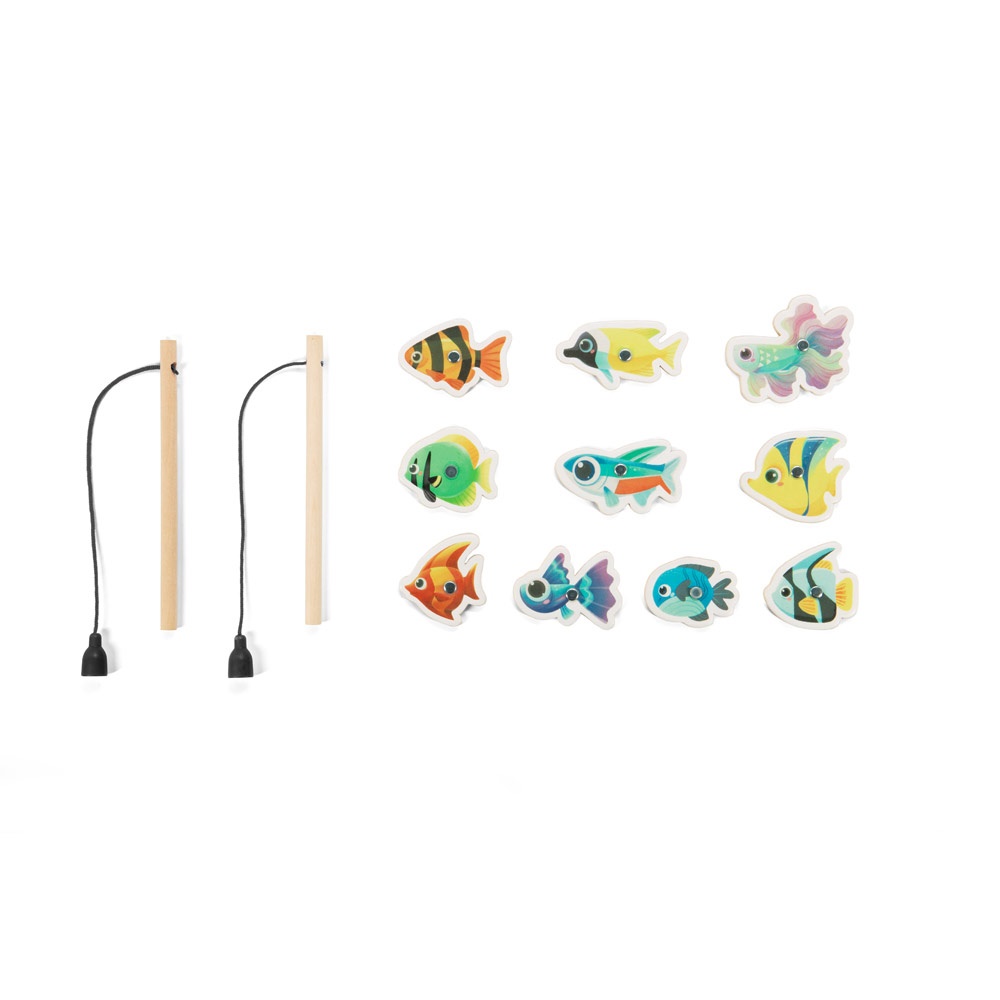 FISHY. Juego de pesca compuesto por 10 peces de madera, ideal para niños