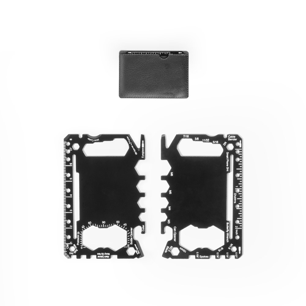 PEEBLES. Tarjeta multifunción de acero inoxidable con 20 funciones