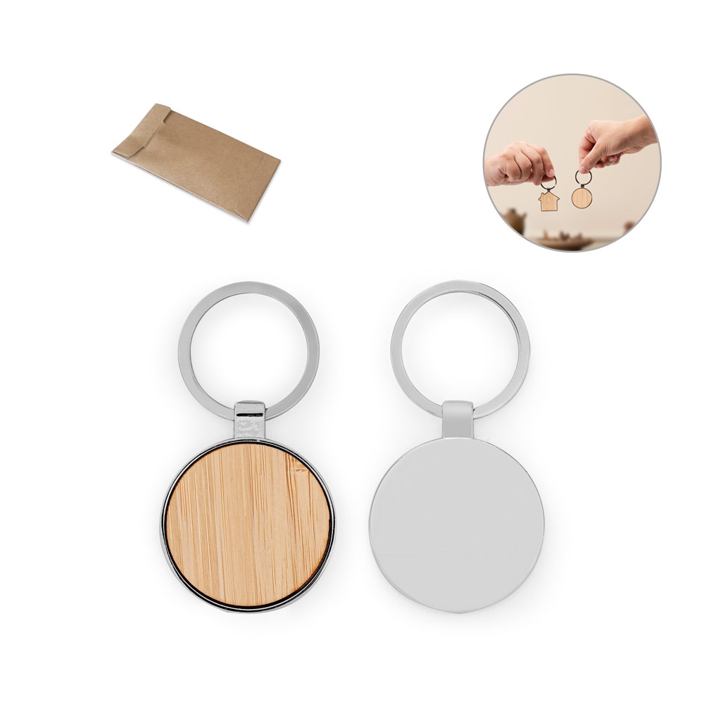 GASTON ROUND. Llavero redondo de hierro de zinc y bambú