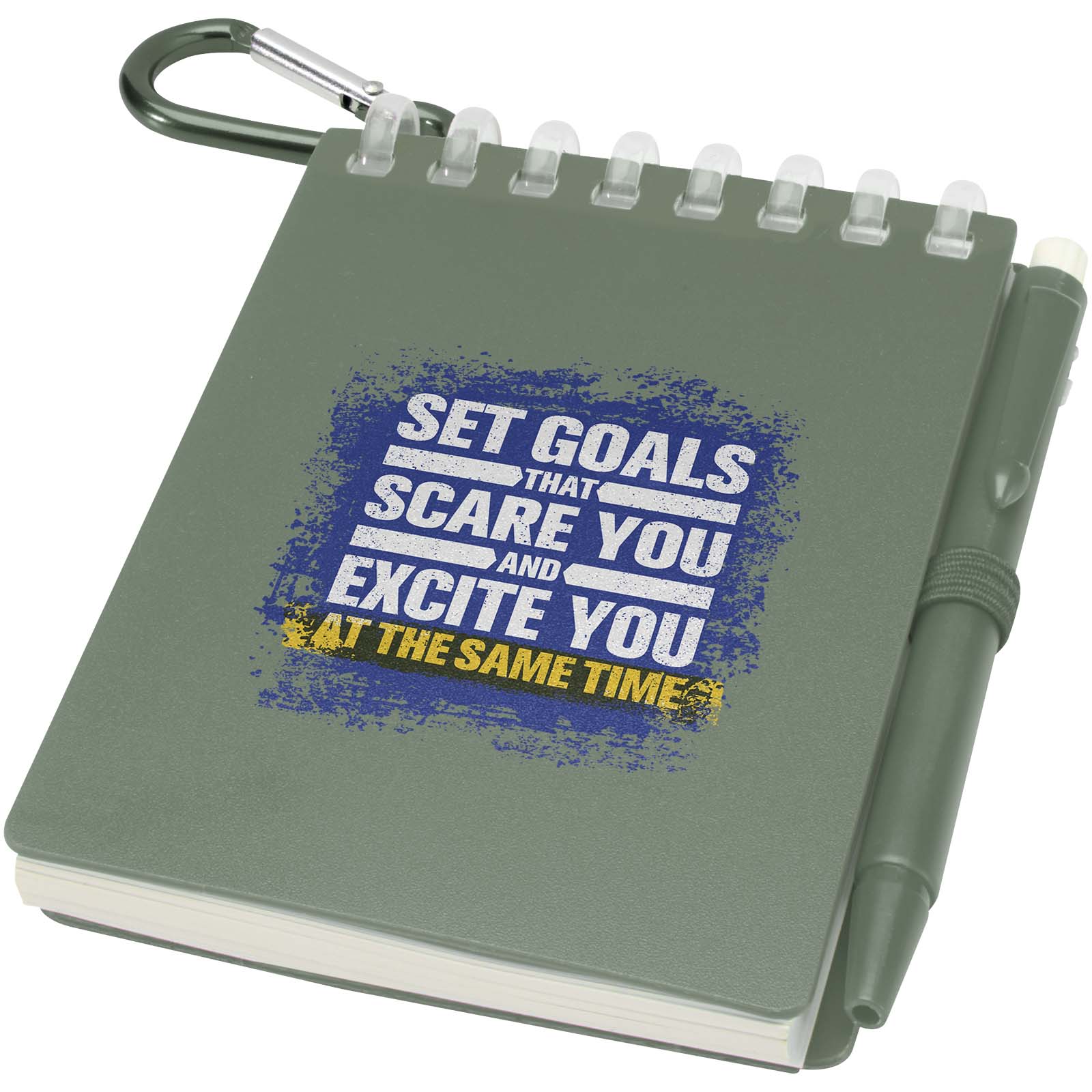 Set de libreta de tapa blanda y bolígrafo de exterior de material reciclado (tinta azul) Lig Mini